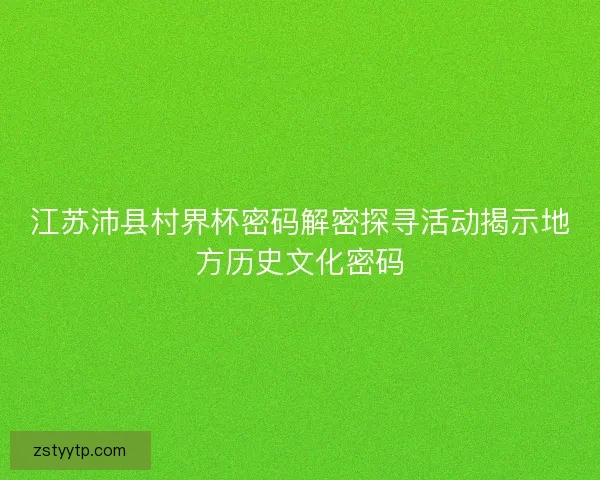江苏沛县村界杯密码解密探寻活动揭示地方历史文化密码
